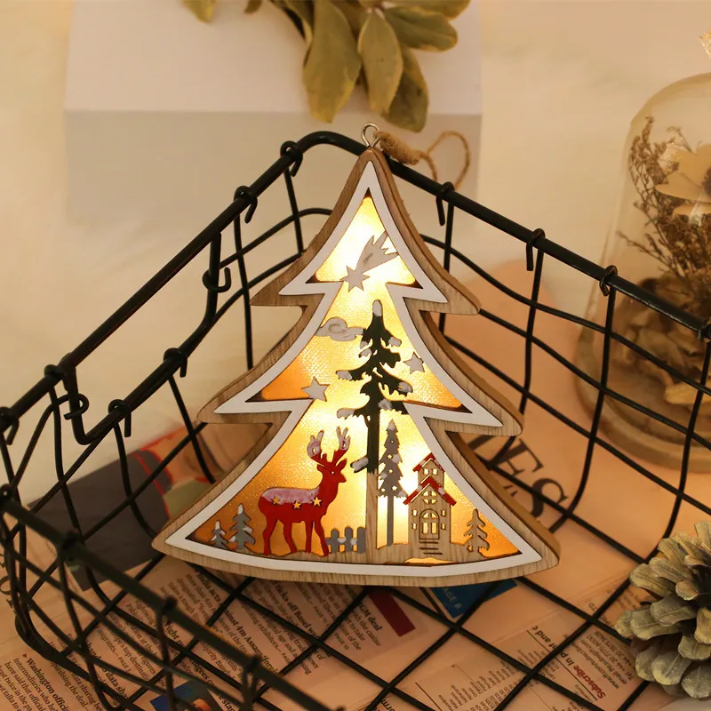 Wooden LED Light Star Heart Round Tree Shape Battery Powered Lamp Christmas Decoration