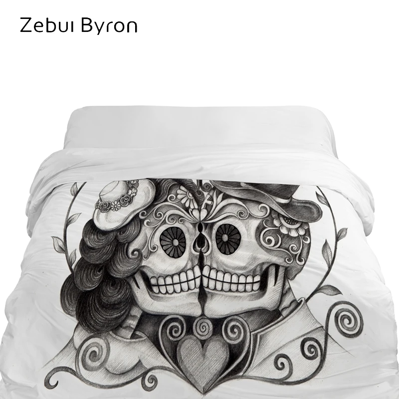 

1PCS 3D Duvet Cover 220x240/150,HD Printing Quilt/Blanet Cover,pencil drawing Skull Kiss Bedding King/Queen Drop Ship