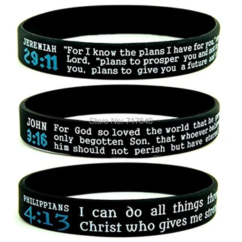 

100pcs SCRIPTURE Jeremiah 29:11, John 3:16, & Philippians 4:13 wristband silicone bracelets free shipping by epacket A
