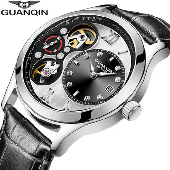 

GUANQIN 2019 Watch men Automatic skeleton waterproof clock Mechanical watch gold double movement free shiping Erkek kol saati
