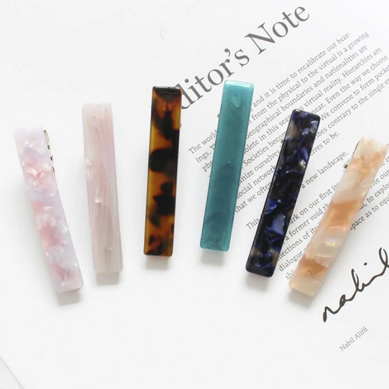 Girls Sweet Daily Hairpin Marble Hair Clip Women Acid Acrylic Long Barrettes Hair Pin Headwear Colored Styling Hair Accessories
