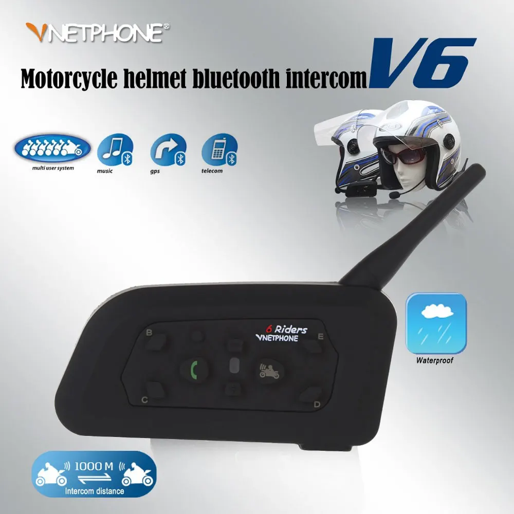 

Vnetphone 1Pcs V6 Multi BT Interphone 1200M Motorcycle Bluetooth Helmet Intercom Intercomunicadores Microphone Intercom Headset