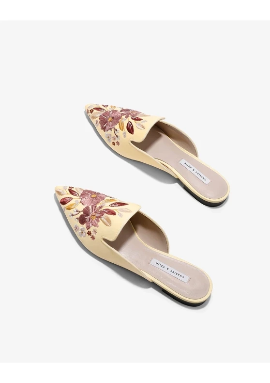 

New Vintage embroidered pointed flat soles Slackers bald half slippers Muller shoes，women shoes