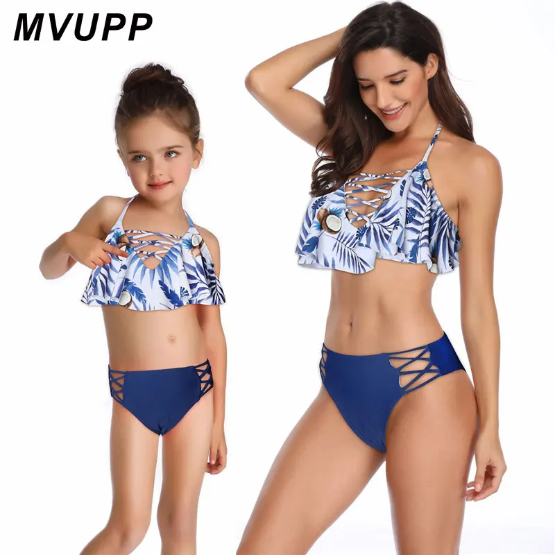

beachwear family matching clothes mother daughter swimsuit for mommy and me swimwear high waist bikini outfits look mom mum 2019