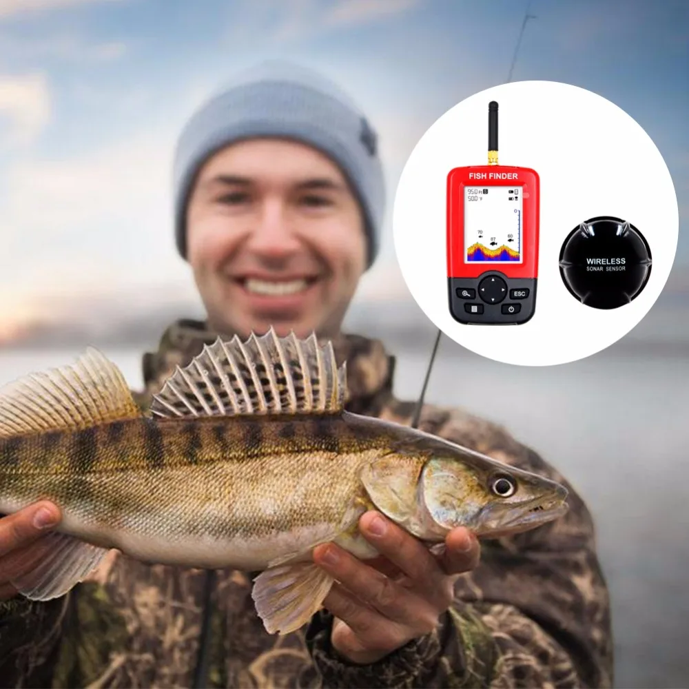 1 قطعة المحمولة عمق الأسماك مكتشف مع 100 متر اللاسلكية الاستشعار سونار السونار Fishfinder البحر ل بحيرة البحر الصيد