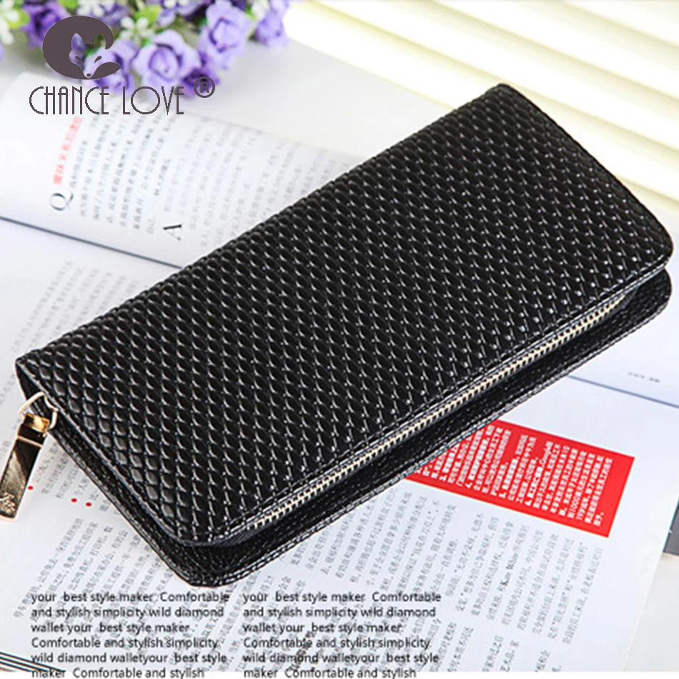 

Chance Love 2018 ladies long wallet new Genuine leather wallet long leather wallet fish scale black women's purse
