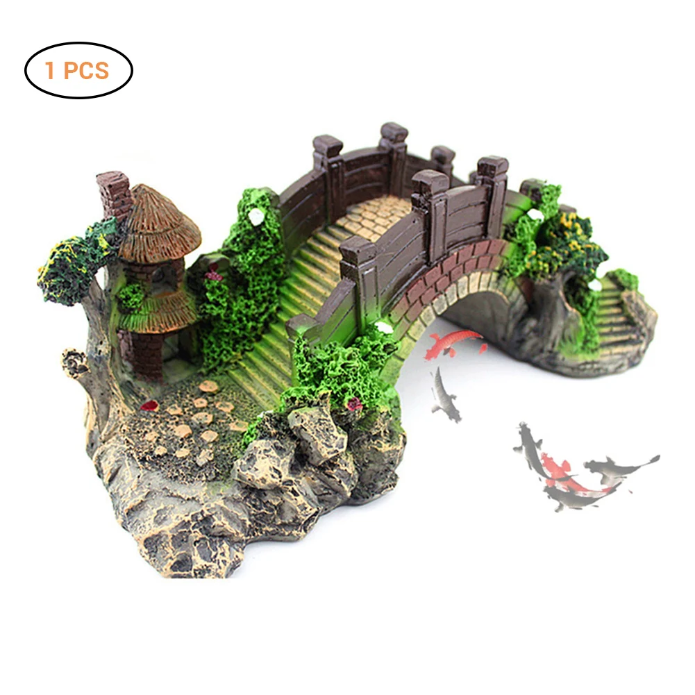 

Aquarium Decoration Fish Tank Bridge Landscape Ornaments Pavilion Tree Resin Rockery Bridge Simulation Plants Decoration