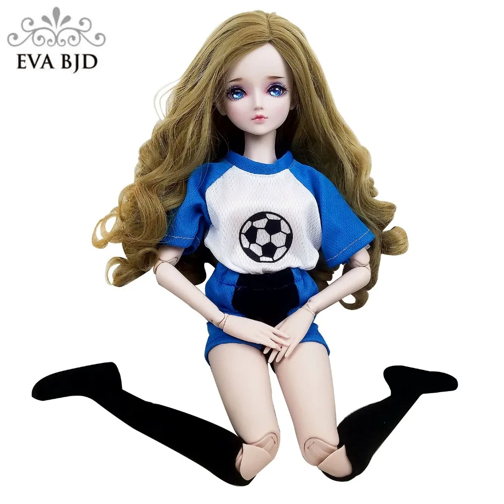

22" 1/3 EVA BJD Doll Football Baby Girl Cosplay SD Doll 22 inch Dolls Action + Handmade Makeup + Full Set Wig Clothes Shoes Ball