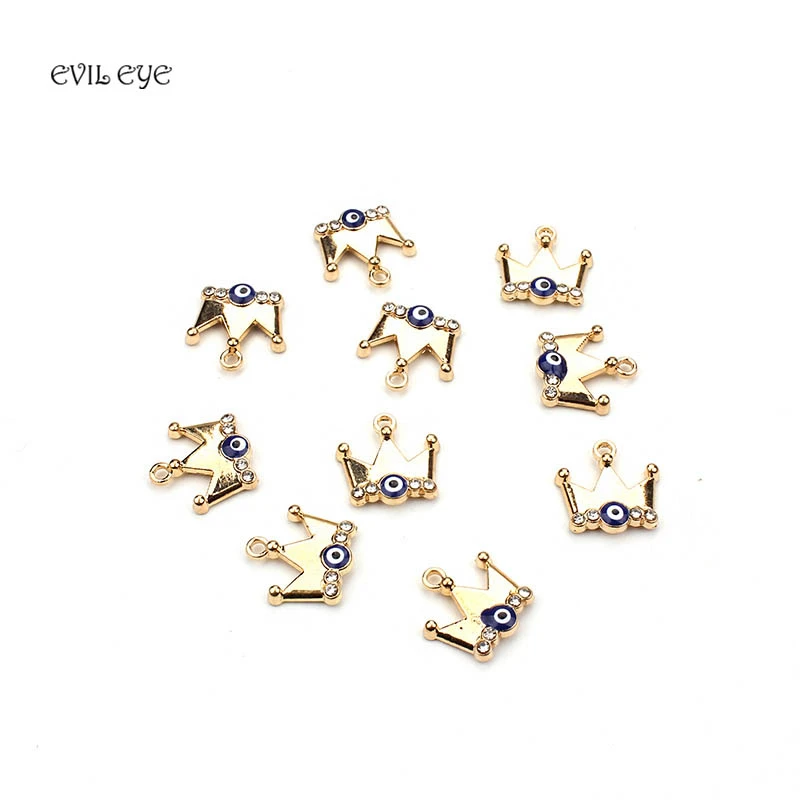 

10pcs / lot 13 * 15mm Blue Evil Eye Crown Charm Beads Connectors Bracelet Necklace Accessories For Jewelry Findings Components