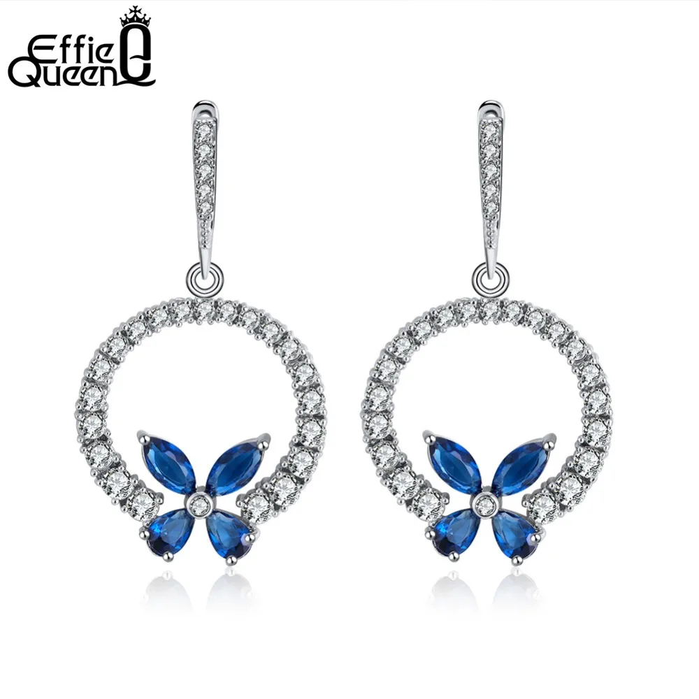 

Effie Queen Beautiful Silver Color Dangle Earrings Round Circle Flower Blue and Red Color Color Cubic Zirconia Earring DE172