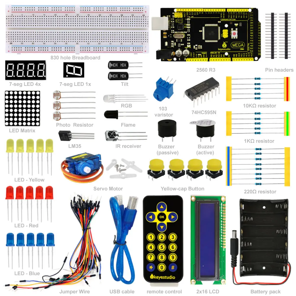 Новинка! Keyestuio базовый стартовый Обучающий набор для Arduino образовательный проект с MEGA2560 R3 1602 lcd