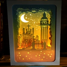 3D Papercut Light Boxes London Big Ben Design Paper Lantern Baby Night Light Lamp of Creative Light Paintings Family Gift
