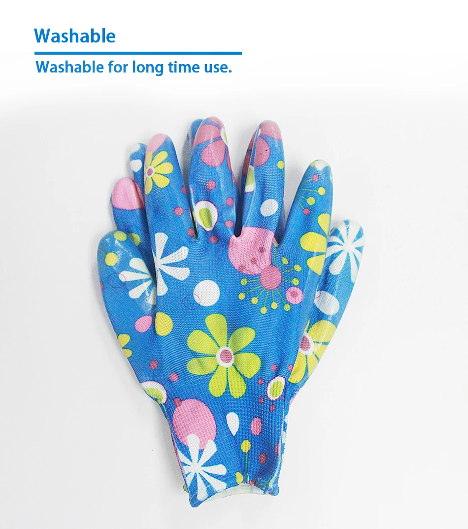 Smлидер продаж, женские нескользящие дышащие перчатки для уборки по дому, садовые перчатки, женские Рабочие нитриловые рабочие перчатки с цветочным принтом