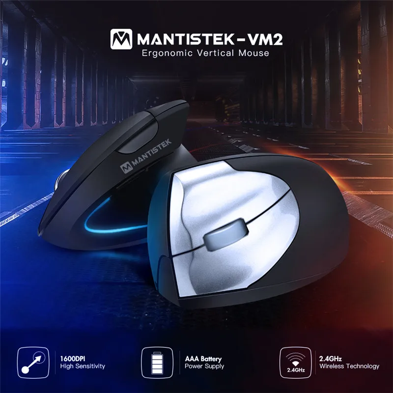 

Mantistek VM2 1600DPI Adjustable 2.4GHz Wireless Ergonomic Vertical Mouse Left Hand Right Hand Version Optical Computer Mice