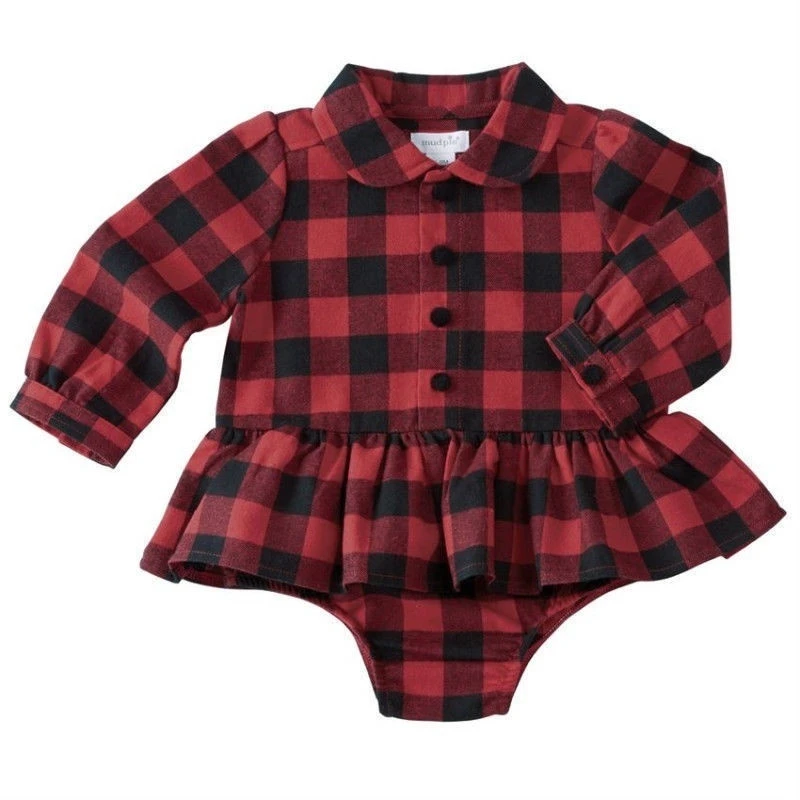 

Newborn Toddler Infant Kids Baby Girls Plaid Long Sleeve Shirt Romper Jumpsuit Dress Button Outfit Clothes 0-24M