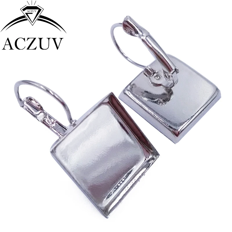 

Rhodium Plated 200pcs 16mm 18mm 20mm 25mm Square Cameo Base Cabochon Setting Leverback Bezel Earring Blank Tray Findings SLB004