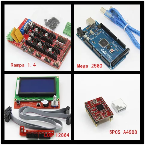 Mega 2560 R3 Microcontroller + ramps 1.4 controller + 12864 LCD Panel + A4988 stepper driver For arduino 3d printer Diy kit
