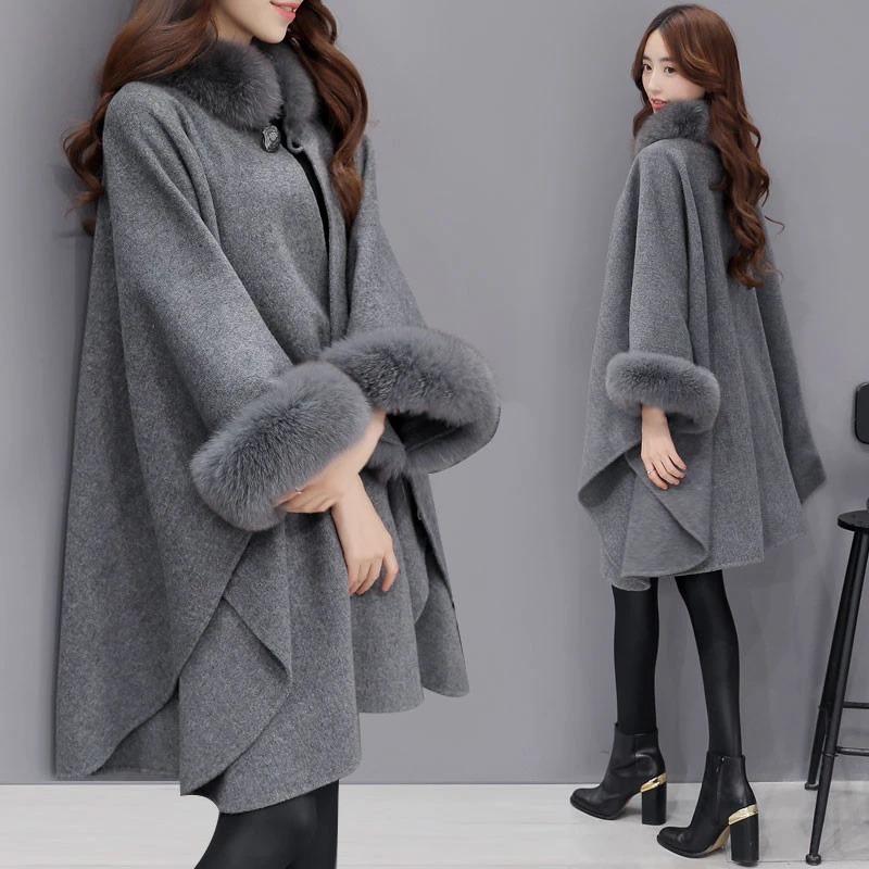 2020 Mode Manteau Hiver Femmes Laine Manteau Renard Col De Fourrure Mode Coreenne Femmes Vestes Laine Cape Chale Veste Femme Manteau Aliexpress