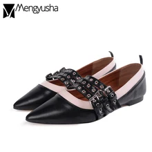 3 ремень Туфли с ремешком и пряжкой балетки Обувь Туфли без каблуков женская обувь с острым носком криперы украшения из металла Весенние туфли женские Низкий каблук Лоферы для женщин