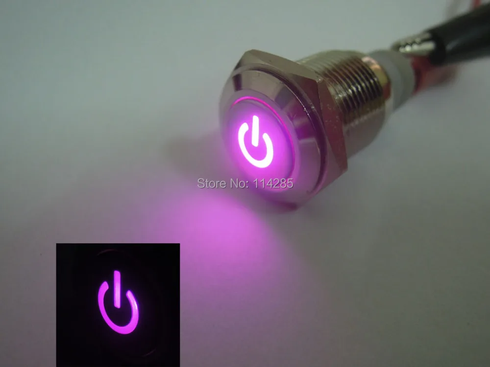 

1pc 16mm 12V 3A Car Auto Purple LED Metal Switch Latching Push Button ON/OFF Switch