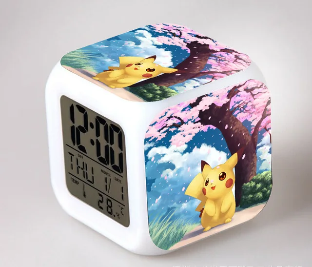 Hot Sales cartoon Pokemon go Pikachu Led Light 7 Color Change despertador Alarm Clock Night