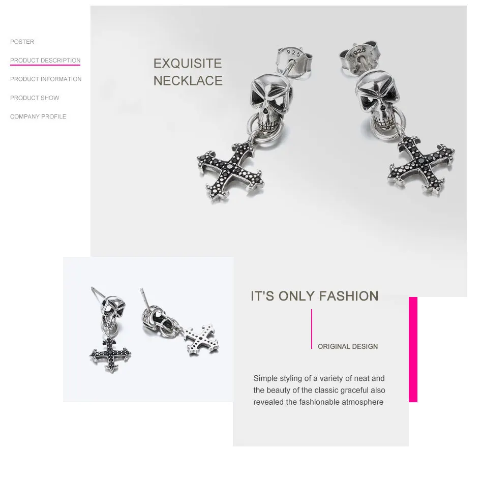 Say-You-Say-Me-925-Sterling-Skull-Earrings-Wholesale-Fashion-Black-Zircon-Cross-Earrings-Unisex-Best-T08