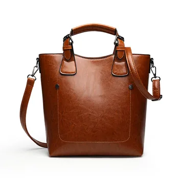 

High Quality Simple Shoulder CrossBody Bags Women's Genuine Leather Handbags Bucket Women Messenger Bag Vintage Tote Bags