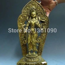 Xd 00640 16 Тибет Чистая Бронзовый 24 К Золото Позолотить Бодхисаттва Падмапани Статуя Будды Гуаньинь