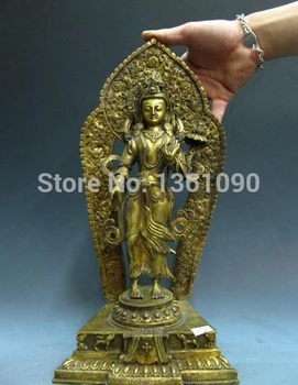 

xd 00640 16 Tibet Pure Bronze 24K Gold Gild Padmapani Bodhisattva GuanYin Buddha Statue