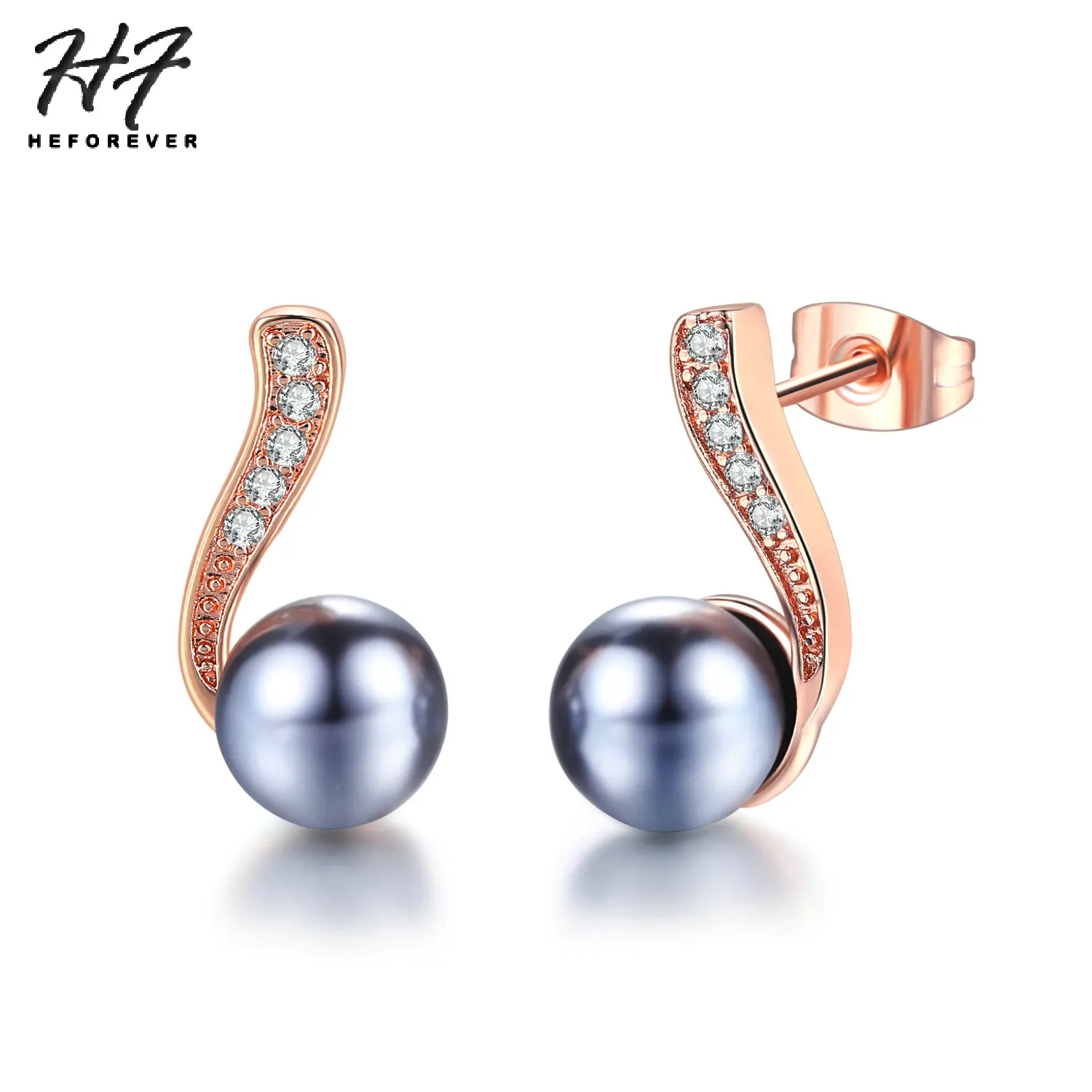

Delicate Black Imitation Pearl Stud Earring for Women Rose White Gold Color AAA+CZ Fashion Jewelry Xmas Gift E668
