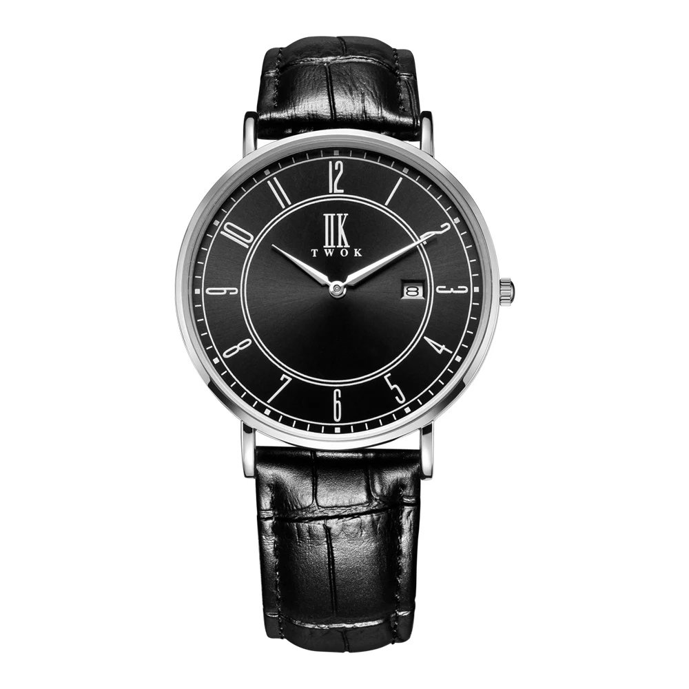 IIKTWOK модные 7 мм Ультра тонкие мужские наручные часы Reloj кожаный ремешок простые
