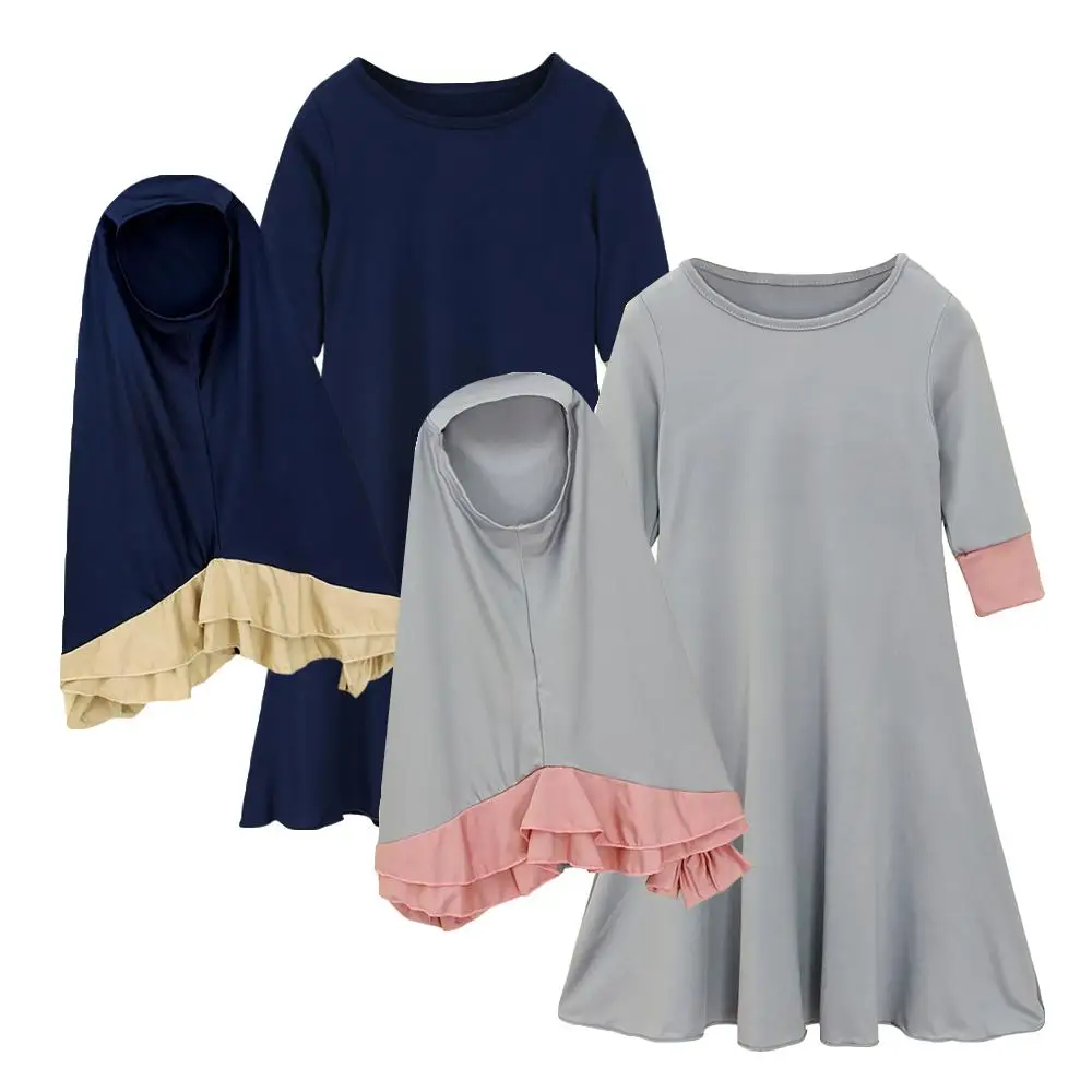 

Muslim Kids Girls Prayer Long Dress Hijab Set Kaftan Arab Abaya Jilbab Islamic Clothing Casual Middl East Sets Patchwork Fashion