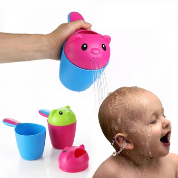 

2 Colors Baby Cartoon Bear Bathing Cup Baby Shower Shampoo Cup Bailer Baby Shower Spoons Child Washing Hair Cup Kids bath tool