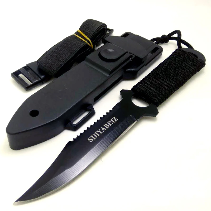 Haller Leggings/Paratroopers Steel Diving Straight knife Outdoor Survival Camping Tactical Knife with ABS Case Sheath SDIYABEIZ