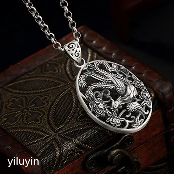 

KJJEAXCMY S990 cut - out lace open rich and pure silver Thai silver antique sweater pendant