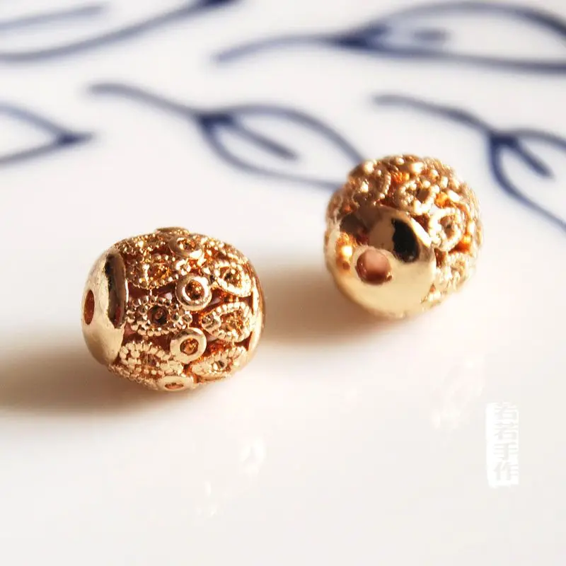 

wholesale 4 pcs/lot gold color beads hollow golden balls jewelry making craft findings DIY for women champagne gold