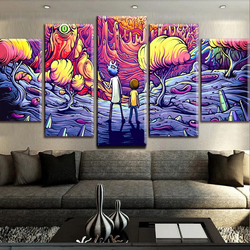 Us 537 42 Offcanvas Art Framework Modern Cuadros Decoration Fashion 5 Panel Rick And Morty Painting Modular Wall Picture For Living Room In - 