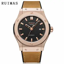 Для мужчин модные кожаные автоматические часы Reloj Hombre 2018 бизнес деловые часы мужской часы RUIMAS наручные MIYOTA 8215
