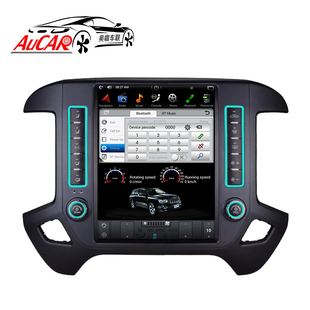 Discount AuCAR Tesla Style 12.1" Android 7.1 Touch Screen radio For GMC Sierra Chevrolet Silverado Radio GPS Navigation Vertical IPS AUX 2