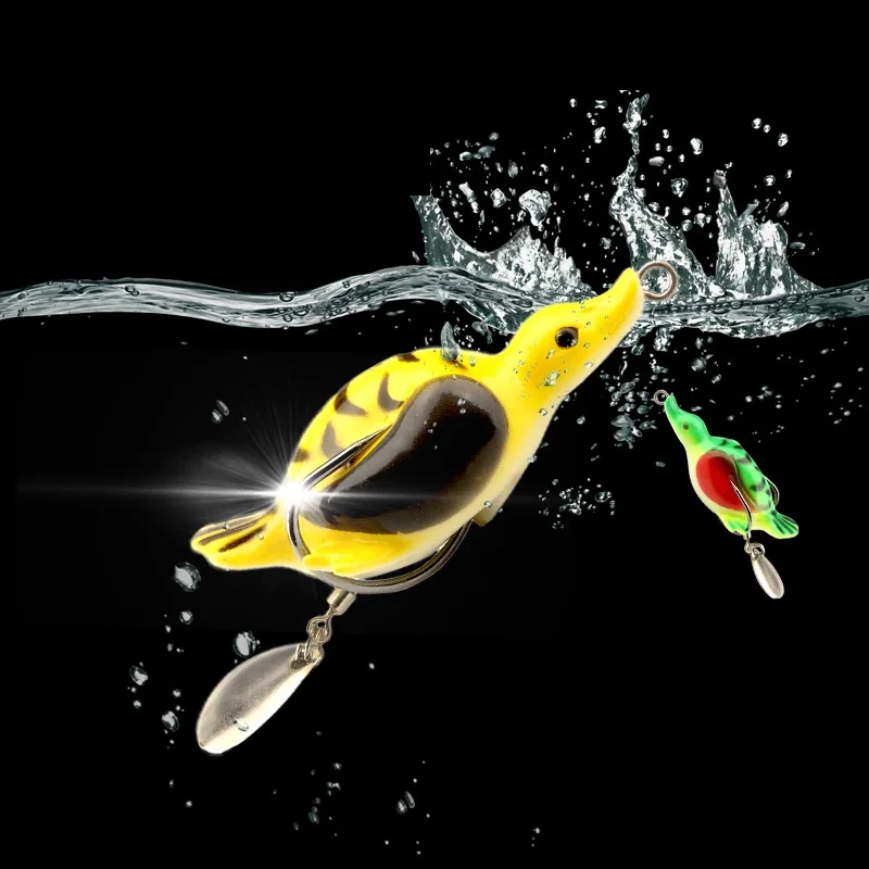 1PCS Fishing Lure Wobblers Artificial Bait Floating Duck Lure Soft Bait With Hooks Sequin Spoon Frog Lure Pesca