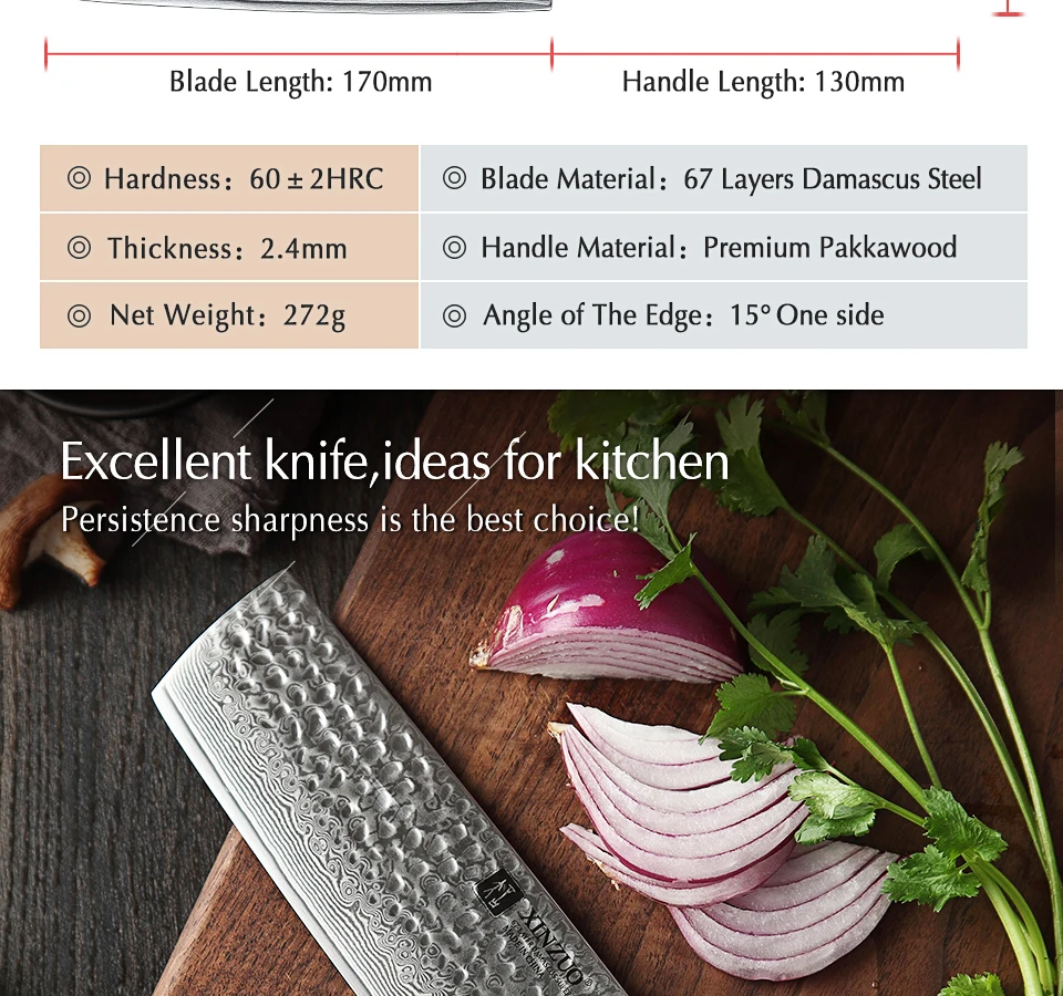 XINZUO 6,8 дюймов Кливер нож японский Дамасская сталь VG10 кухонные ножи абсолютно новые китайские поварские ножи Pakka с деревянной ручкой