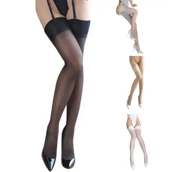 

Womens Erotic See Through Nylon Long Socks Wide Rib Top Patchwork Cuff Solid Color Over Knee Thigh High Stockings Footed Sexy Li