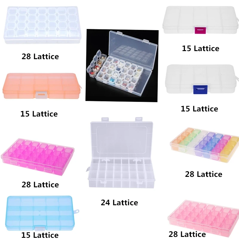 

28/24/15 Slots Plastic Nail Art Tools Jewelry Storage Box Case Organizer Beads Display Storage Box Case Organizer Holder