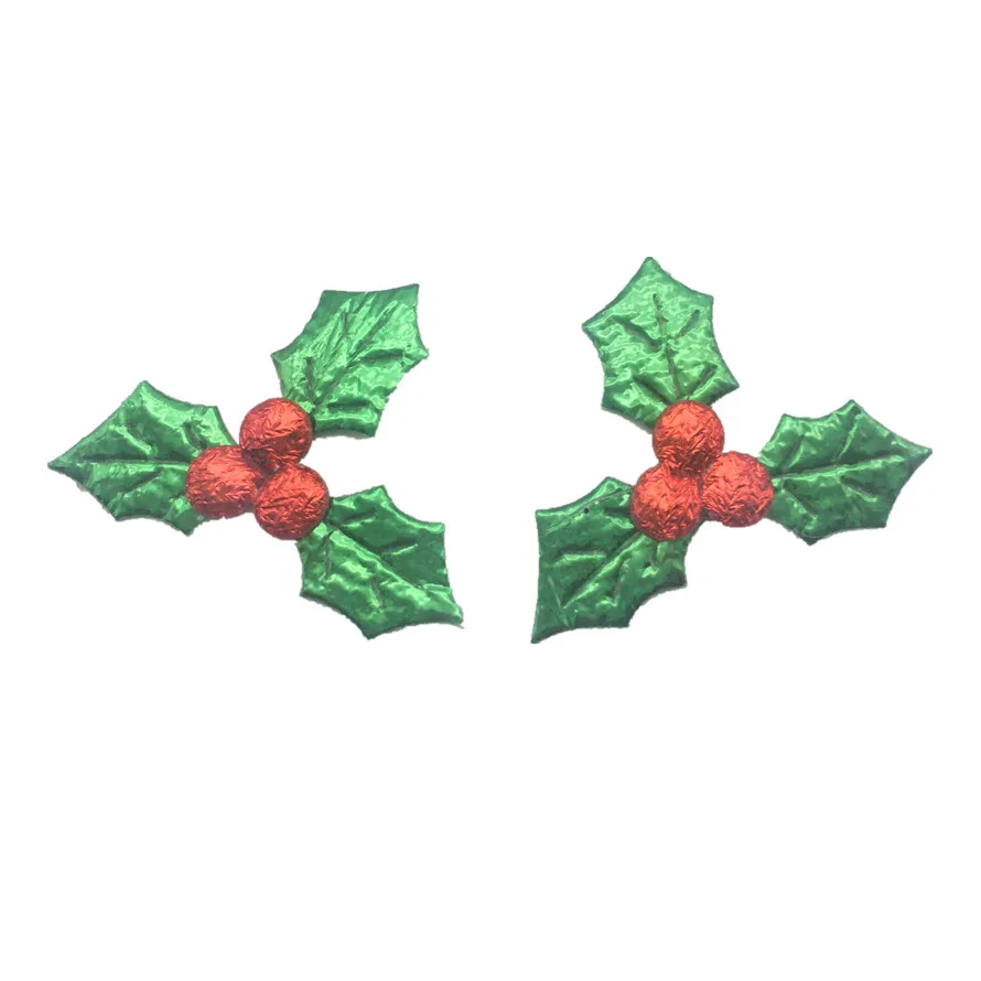 

20pcs 28x35mm Shiny Fabric Holly Berries and Leaves Appliques For Christmas Decoration Embellishments Patch