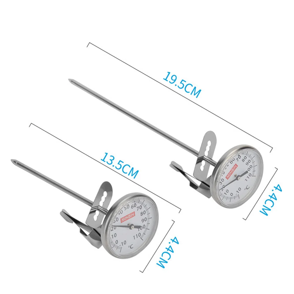 Термометр с большим циферблатом, контроль температуры, кухонные инструменты, металл, для приготовления чая, с зажимом, для вспенивания молока, Длинный зонд, для домашнего использования