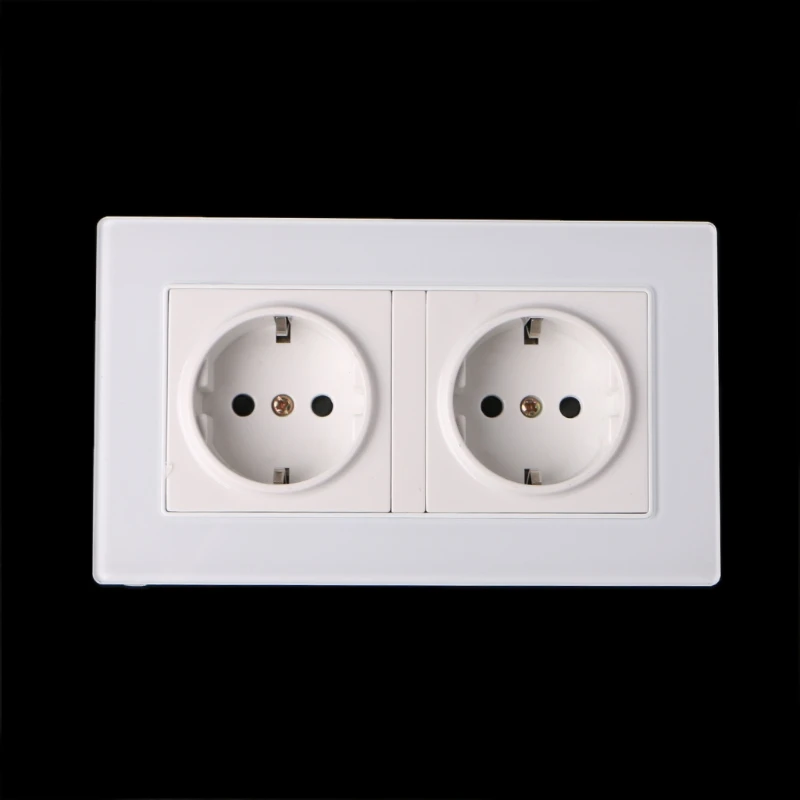 

AC 110-250V 16A Wall Outlet Plug Socket Double EU Standard White Glass Panel Power Outlet Charger Socket
