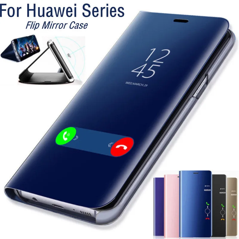 Зеркало Посмотреть флип чехол для Huawei P10 P20 pro Коврики 10 lite Y5 Y6 Y7 Y9 2018 P Smart Case Huawey Honor 9