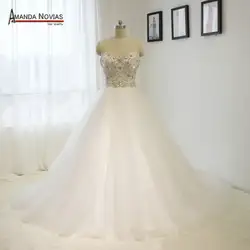 Роскошный Полный Вышивка Бусины линия свадебное платье реального ns1466