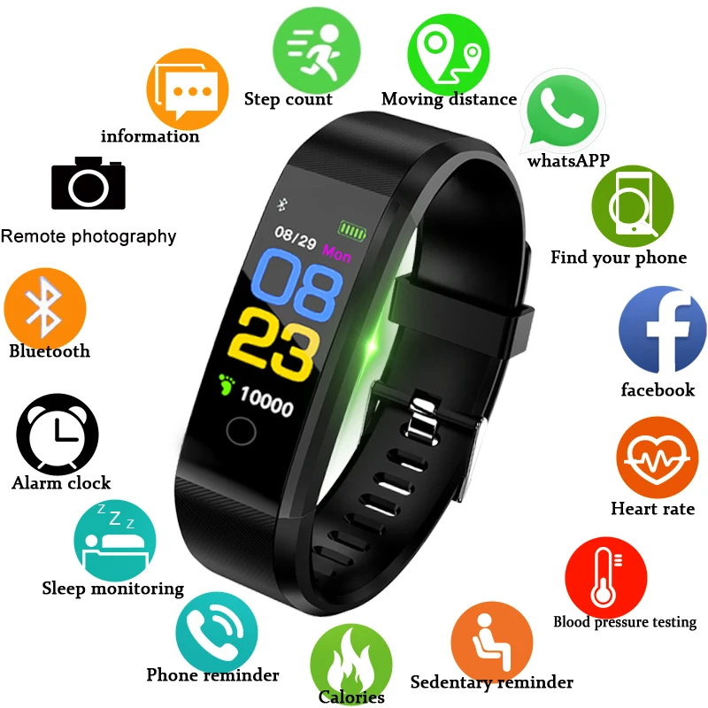 

LIGE Waterproof Fitness Digital Watch Men Blood Pressure Monitor Pedometer OLED Color Touch Screen System Smart Sport Bracelet