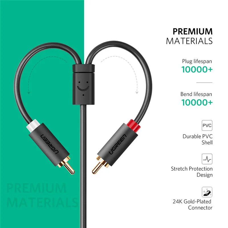 Cable Audio Ugreen Jack 3.5mm Macho A 2rca Hembra 25cm